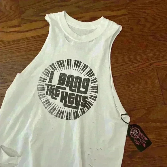 Mamie Ruth I Bang The Keys Tank Band Wife Piano Keyboard wifey Size Small NWT - Picture 5 of 14